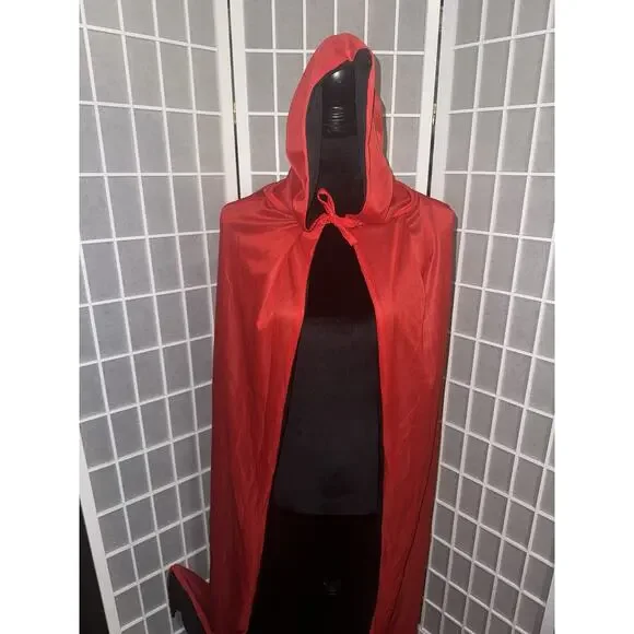 Halloween Reversible Black Red Cosplay Costume Hooded Masquerade Party Cape 63” - Picture 3 of 3